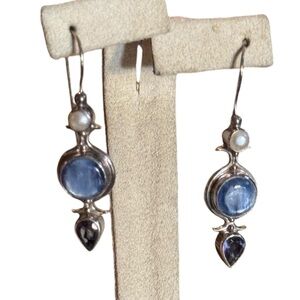 Elegant Blue Stone & pearl Drop Earrings Sajen 925
Sterling Silver